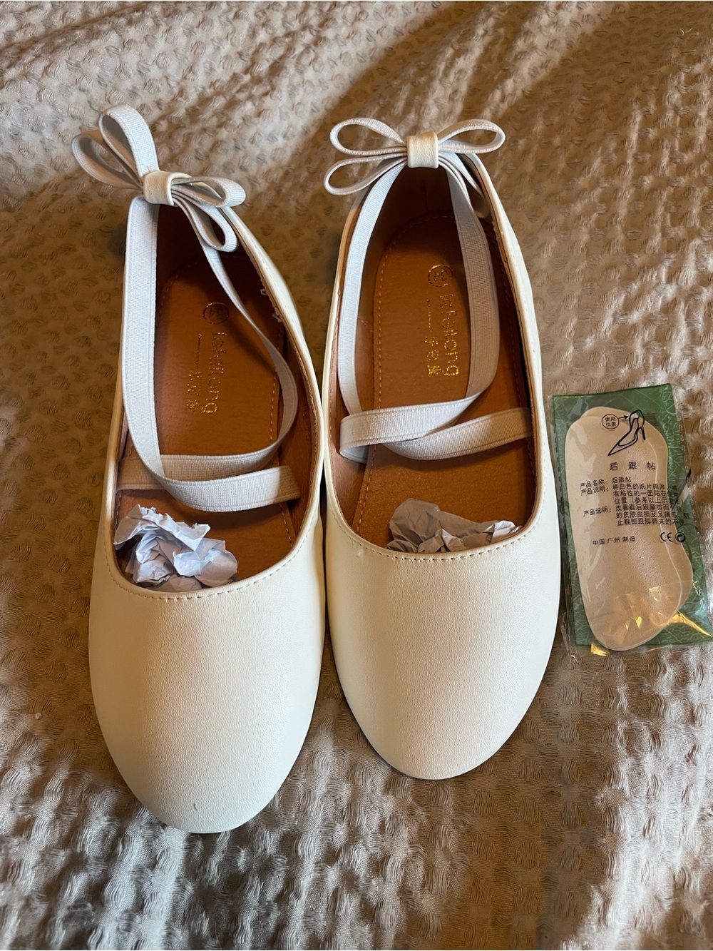Girls White Ballet Flats with Bows EU 34 US 2.5–3 Brand New